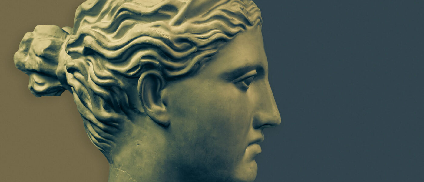 Plaster sculpture of woman face. Bronze color gypsum copy of ancient statue of Diana head for artists. Diana in Roman mythology the goddess of nature and hunting. Renaissance epoch sample. Template. Bronze color gypsum copy of ancient statue of Diana head for artists. Plaster sculpture of woman face. Diana in Roman mythology the goddess of nature and hunting. Renaissance epoch sample. Template.