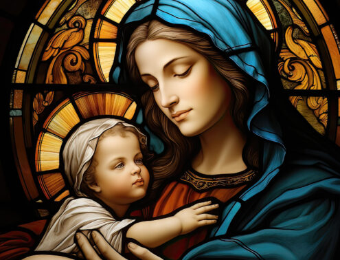 Illustration in the style of a stained glass window with the ima Illustration in the style of a stained glass window with the ima